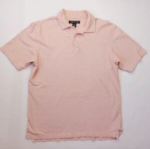 Structure Vintage Orange White Checked 100% Cotton Knit Polo Shirt Mens Small